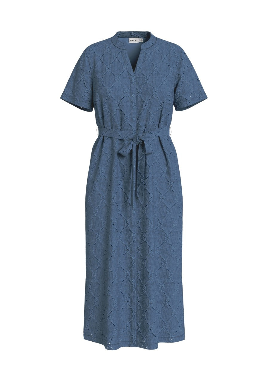 Videlea V-neck S/s Midi Dress/r/vol - Rafblauw