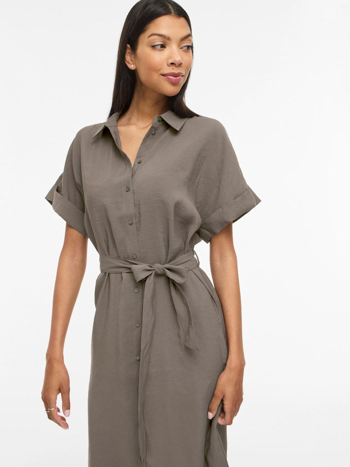 Vihula S/s Midi Shirt Dress - Noos - Taupe