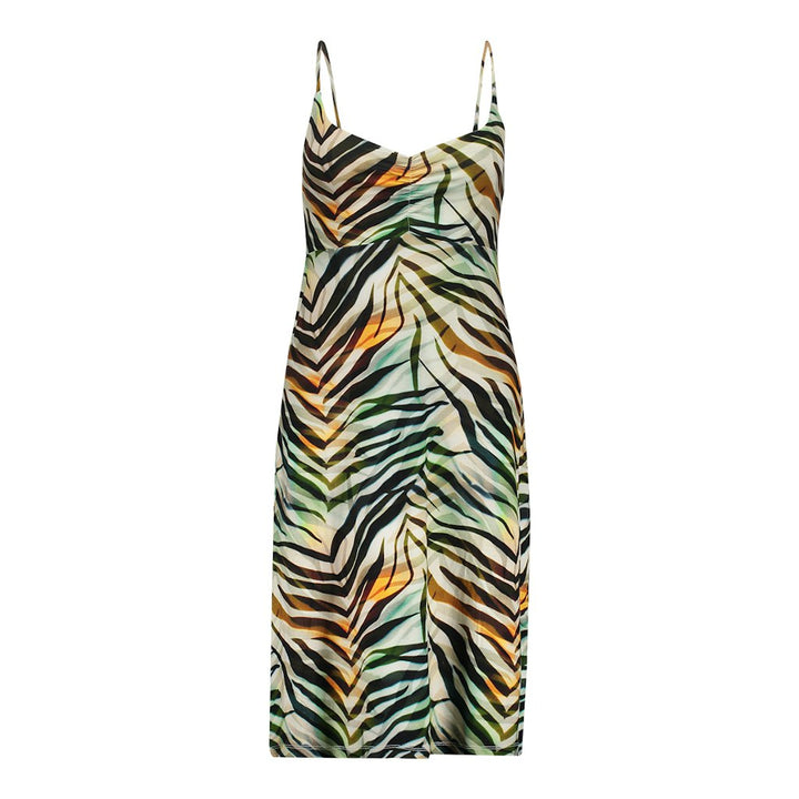 Dress Spaghetti Jersey Aop - Groen Dessin