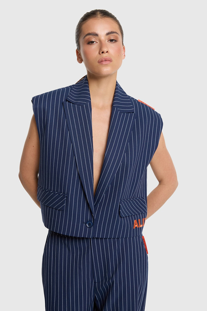 Alix the label gilet dames blauw dessin – trendy