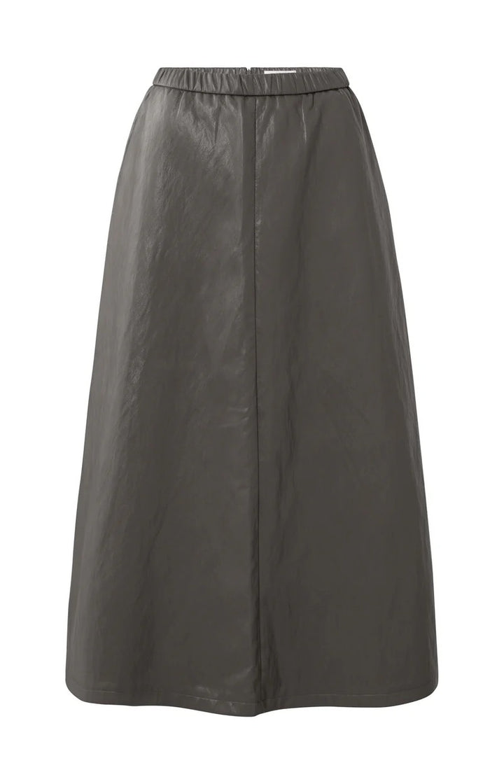Faux Leather A-line Midi Skirt - Bruin