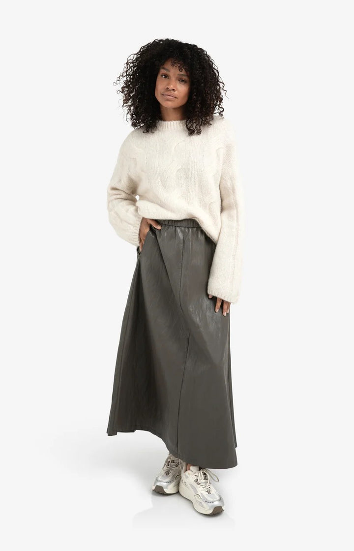 Faux Leather A-line Midi Skirt - Bruin