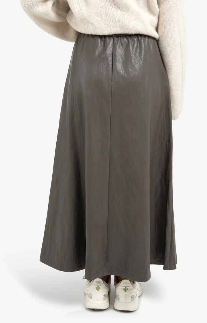 Faux Leather A-line Midi Skirt - Bruin