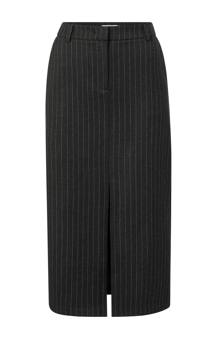 Soft Woven Pinstripe Midi Skir - Grijs Dessin