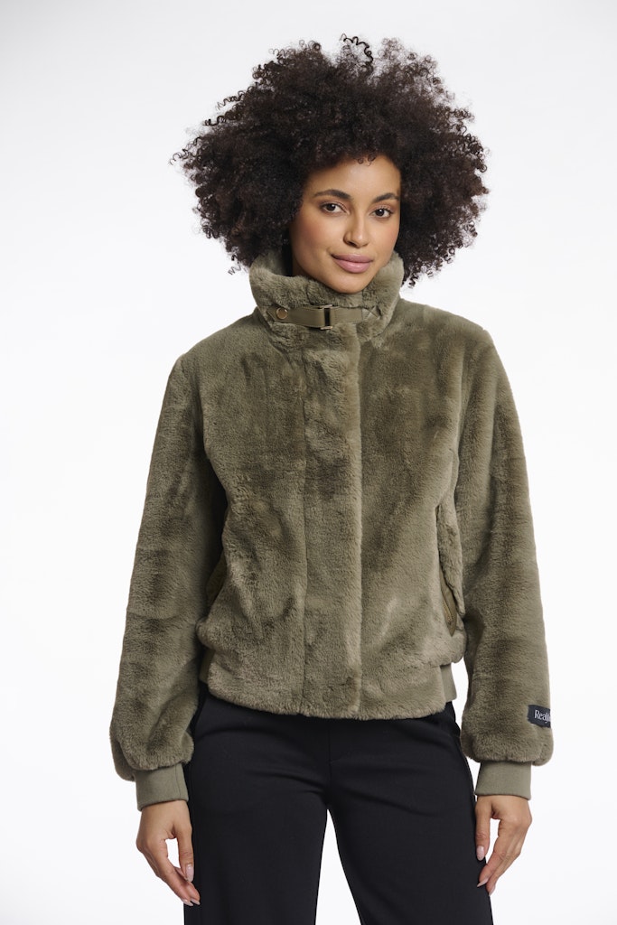 Short Fake Fur Jacket - Olijf