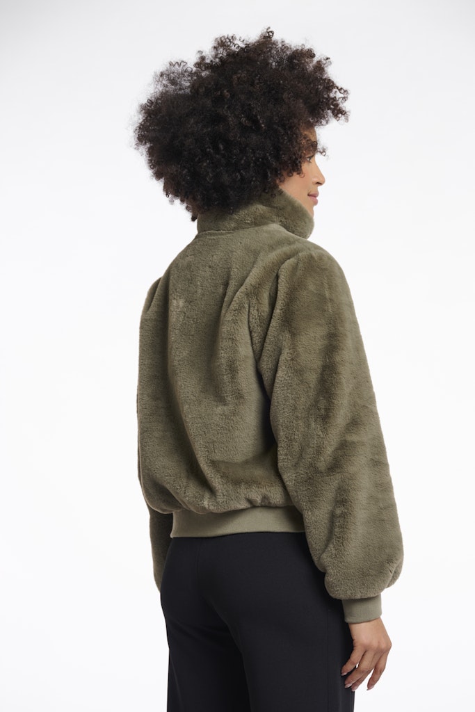 Short Fake Fur Jacket - Olijf
