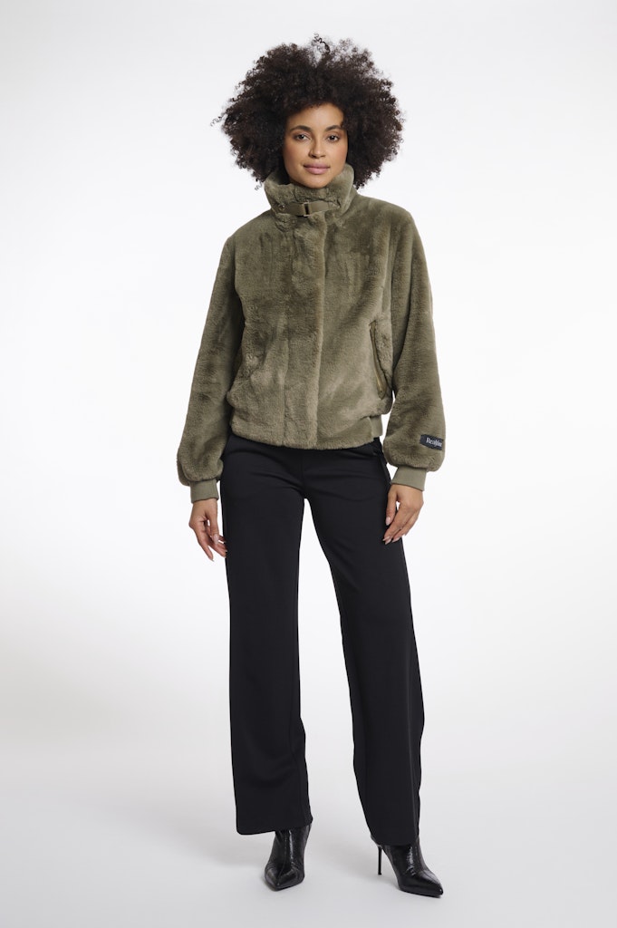 Short Fake Fur Jacket - Olijf