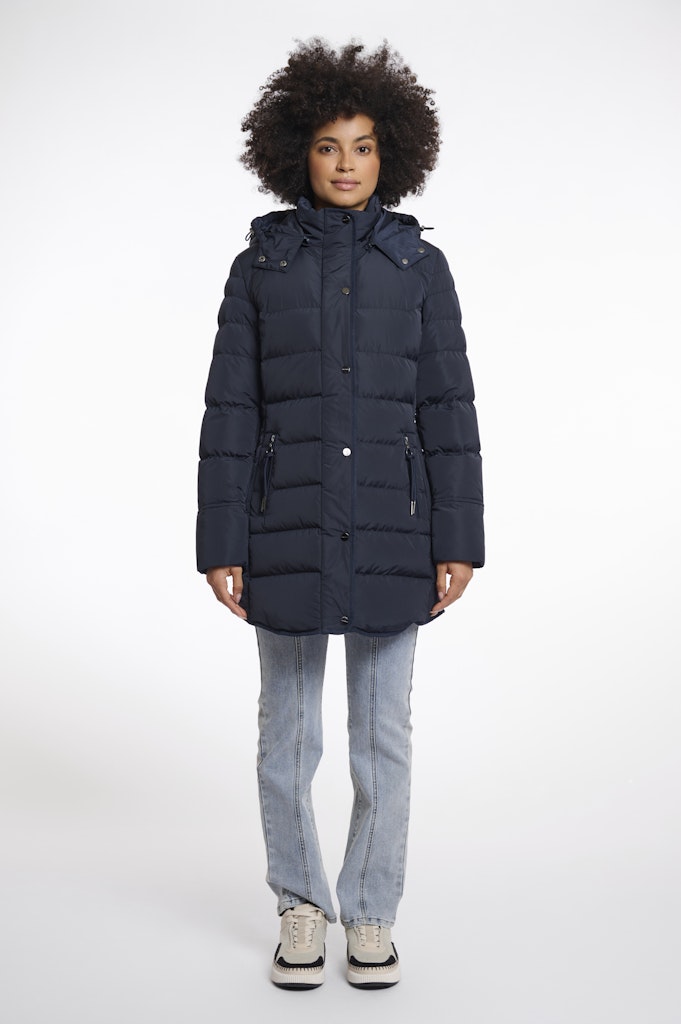 Padded Coat With Detachable Hood - Navy