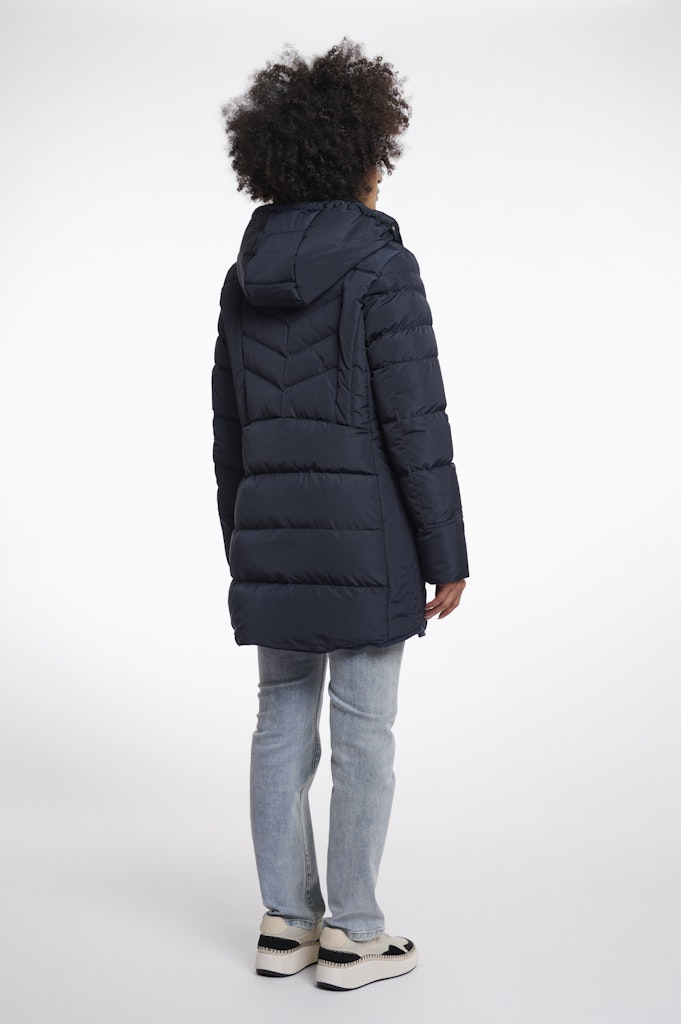 Padded Coat With Detachable Hood - Navy