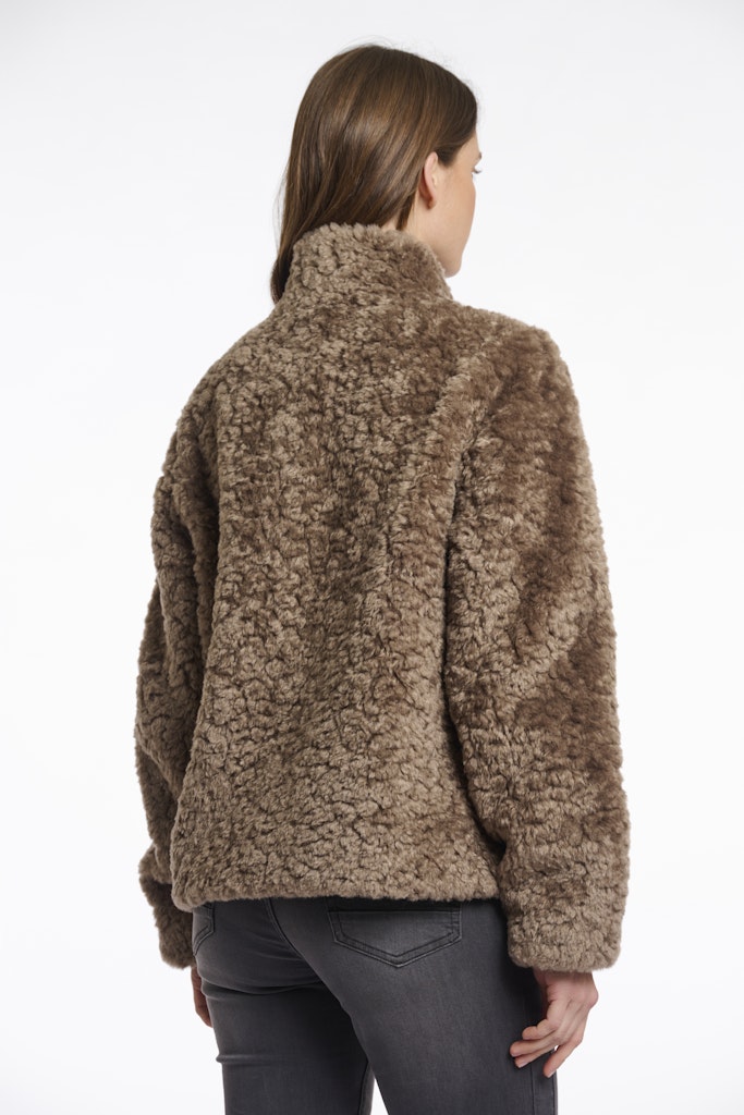 Faux Fur Jacket With High Neck - Bruin