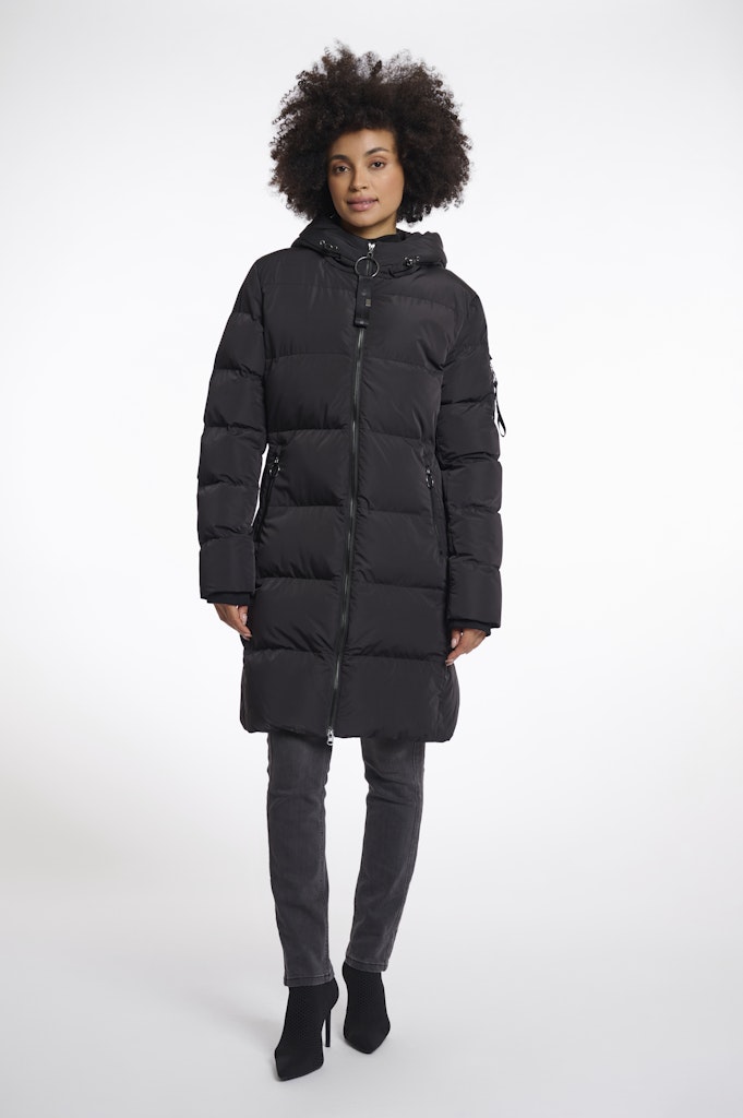 Long Padded Hooded Coat - Zwart