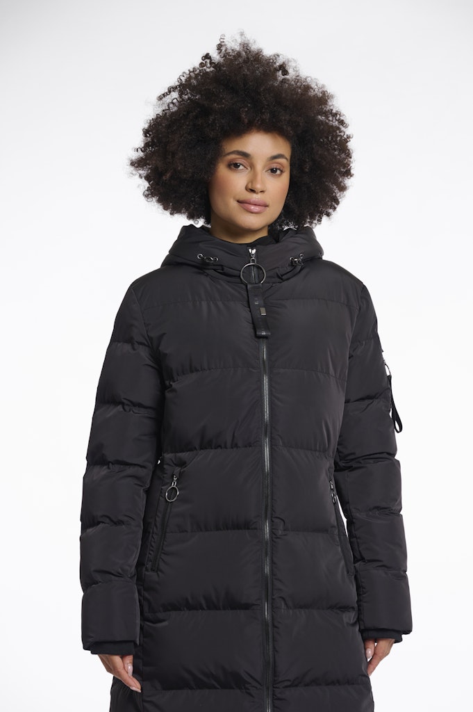 Long Padded Hooded Coat - Zwart