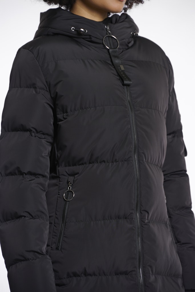 Long Padded Hooded Coat - Zwart