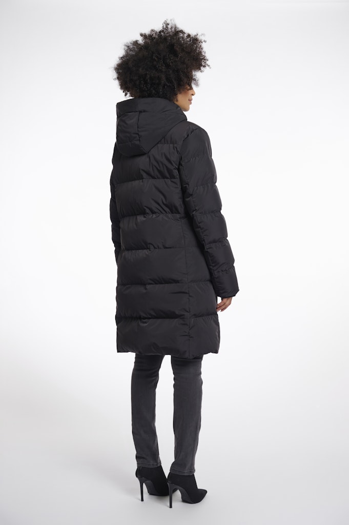 Long Padded Hooded Coat - Zwart