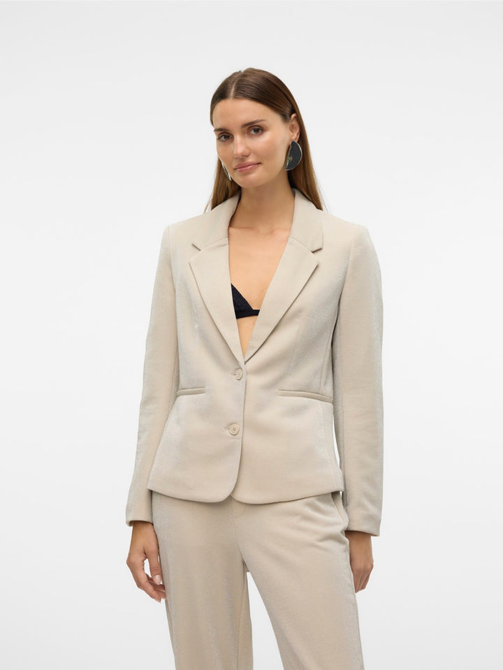 Vmshali Ls Fitted Shiny Blazer - Beige