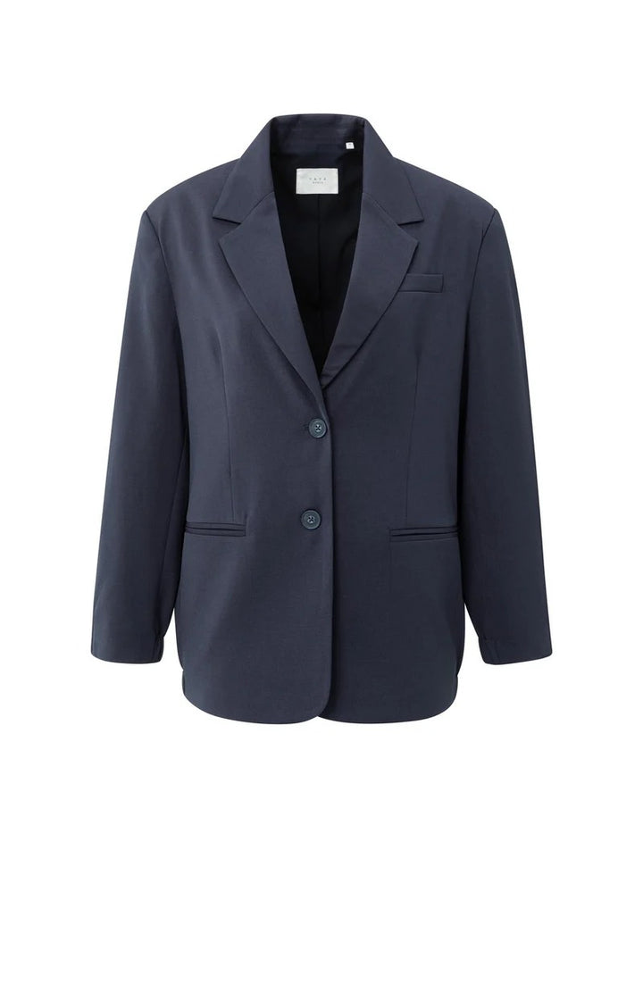 Woven Loose Fit Blazer With Bo - Rafblauw