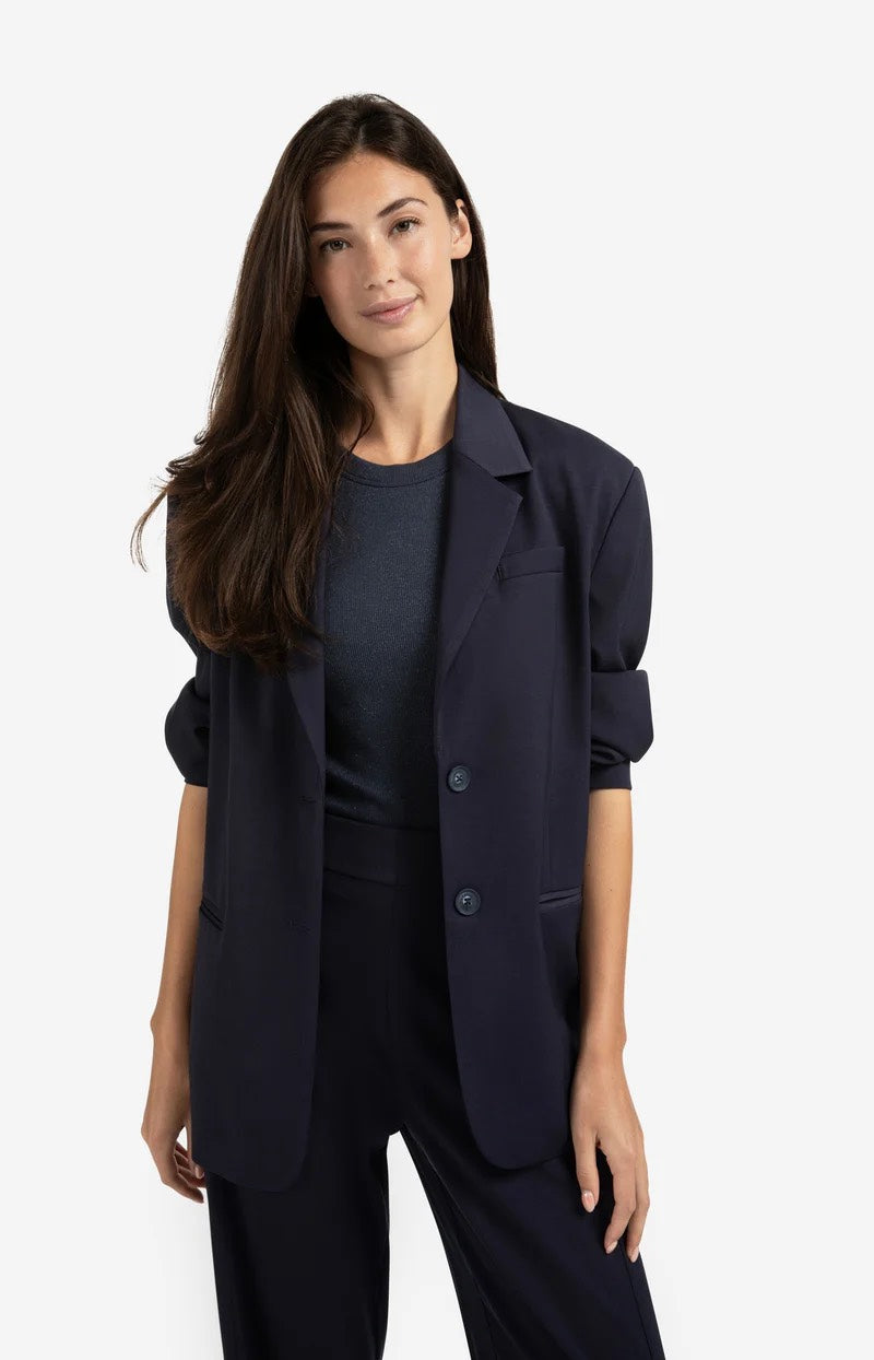 Woven Loose Fit Blazer With Bo - Rafblauw