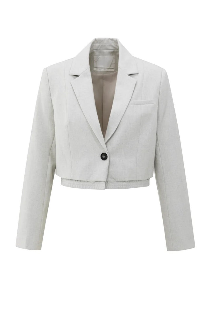 Soft Woven Cropped Blazer - Lichtgrijs