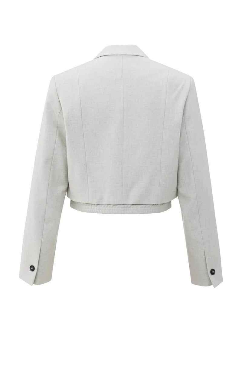 Soft Woven Cropped Blazer - Lichtgrijs