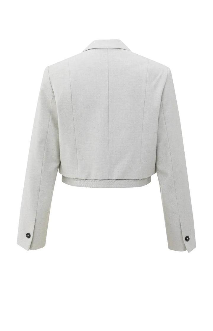 Soft Woven Cropped Blazer - Lichtgrijs