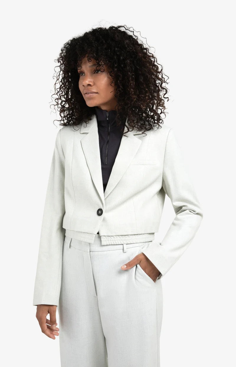 Soft Woven Cropped Blazer - Lichtgrijs