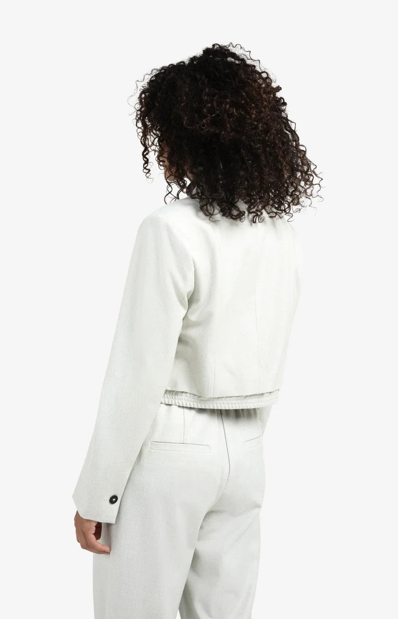 Soft Woven Cropped Blazer - Lichtgrijs