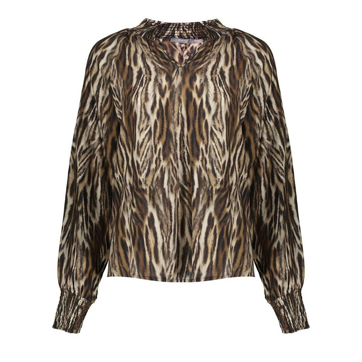 Geisha dames top l/m bruin dessin – seizoen HW2526