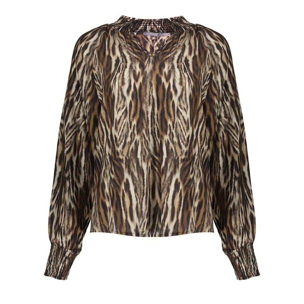 Geisha dames top l/m bruin dessin – seizoen HW2526