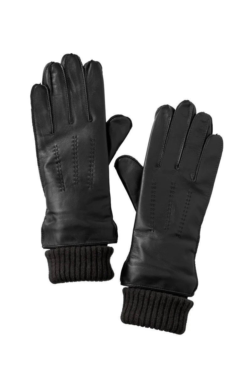 Leather Gloves With Subtle Stitching - Zwart