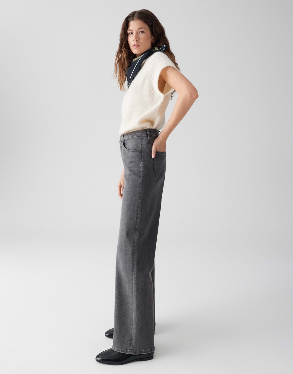 Opus Minah palazzo jeans loose fit dames – grey denim - L32