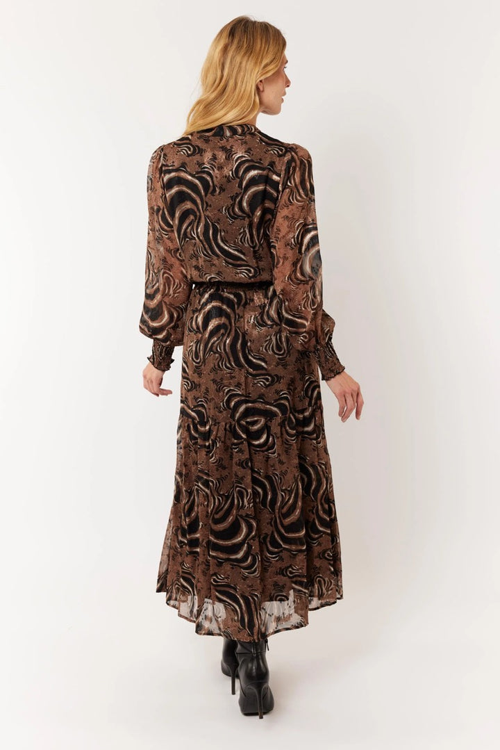 G-Maxx 23NFG15 jurk maxi dames bruin dessin