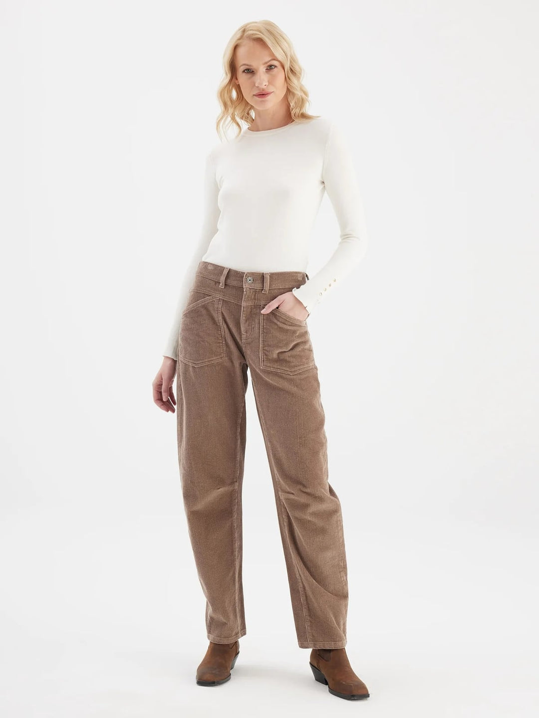 COJ Selena cord lange broek dames taupe - L32