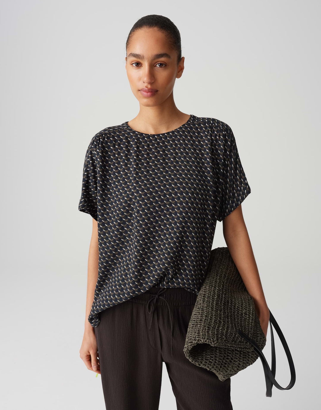 Opus Femka t-shirt k/m dames groen dessin