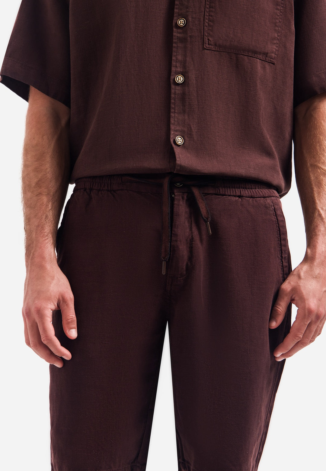 Short Chino With Linen, Garment Dyed - Bruin