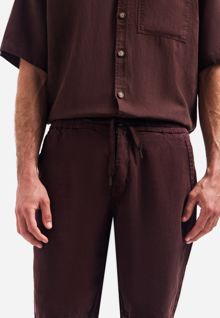 Short Chino With Linen, Garment Dyed - Bruin