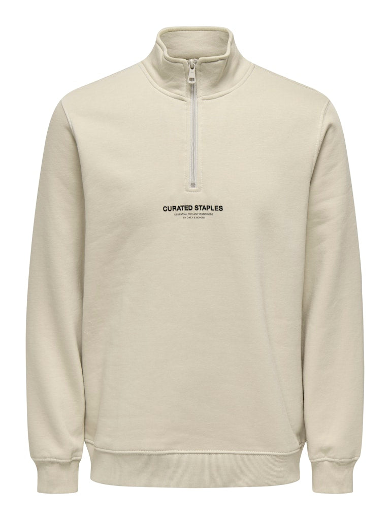 Onscurated Reg Half Zip Sweat - Beige