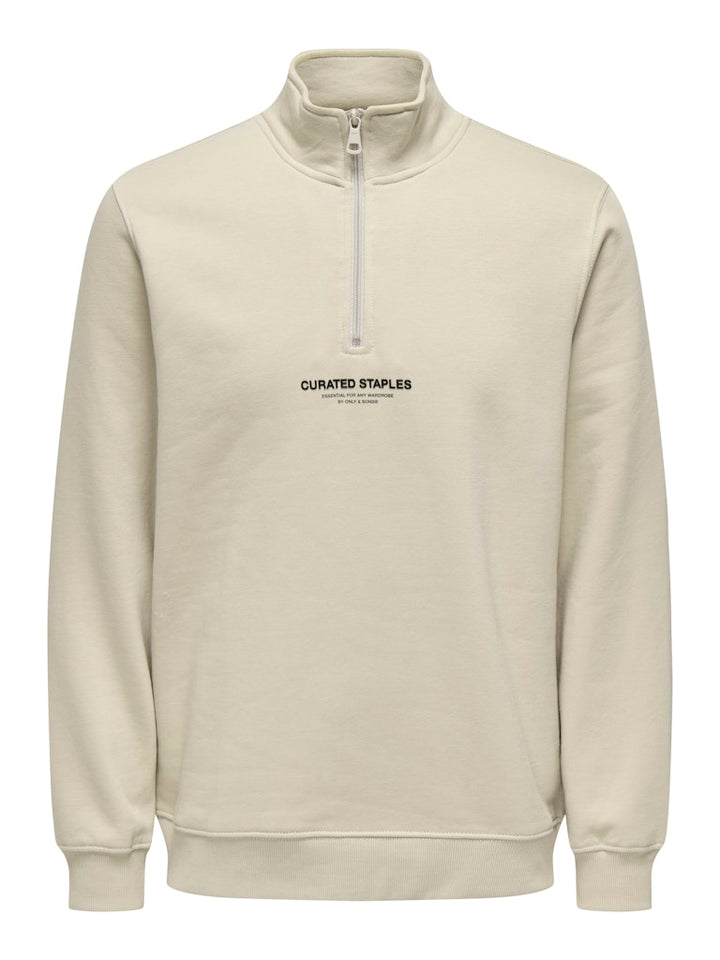 Onscurated Reg Half Zip Sweat - Beige
