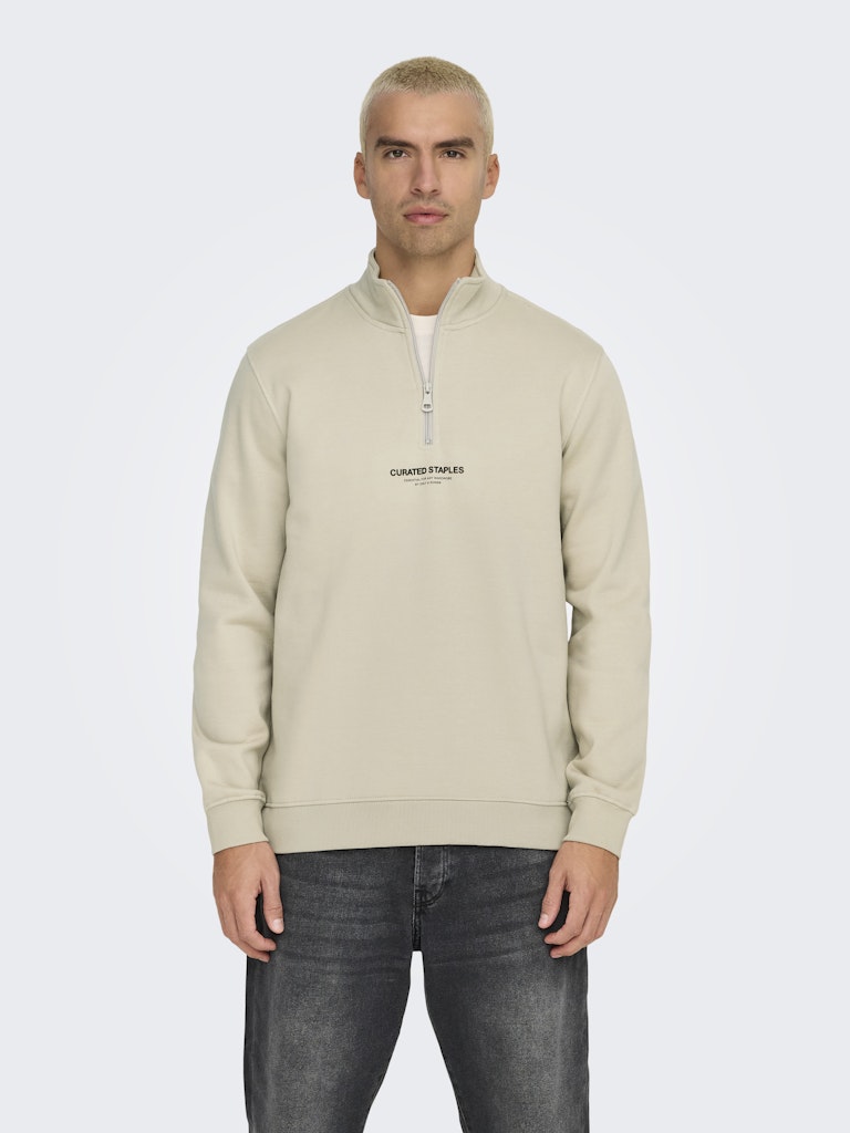 Onscurated Reg Half Zip Sweat - Beige