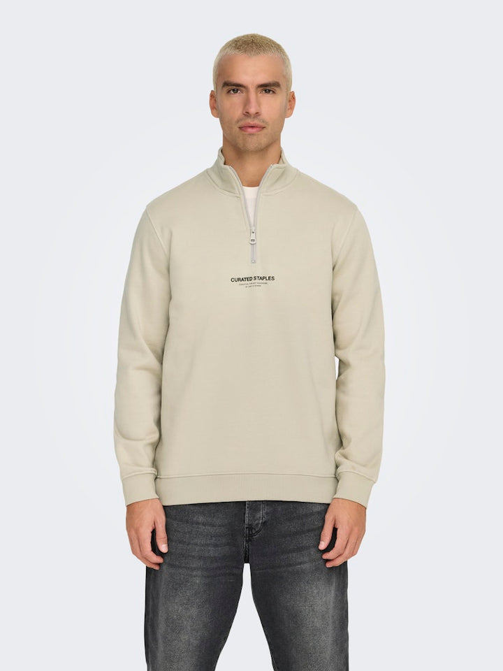 Onscurated Reg Half Zip Sweat - Beige