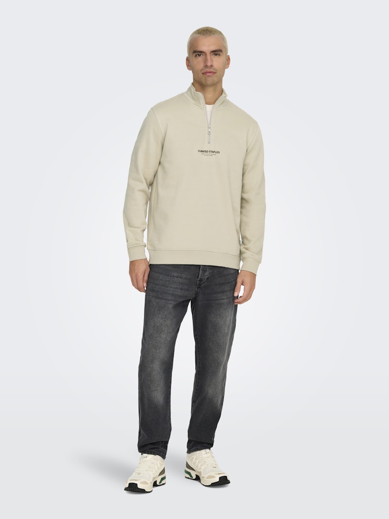 Onscurated Reg Half Zip Sweat - Beige