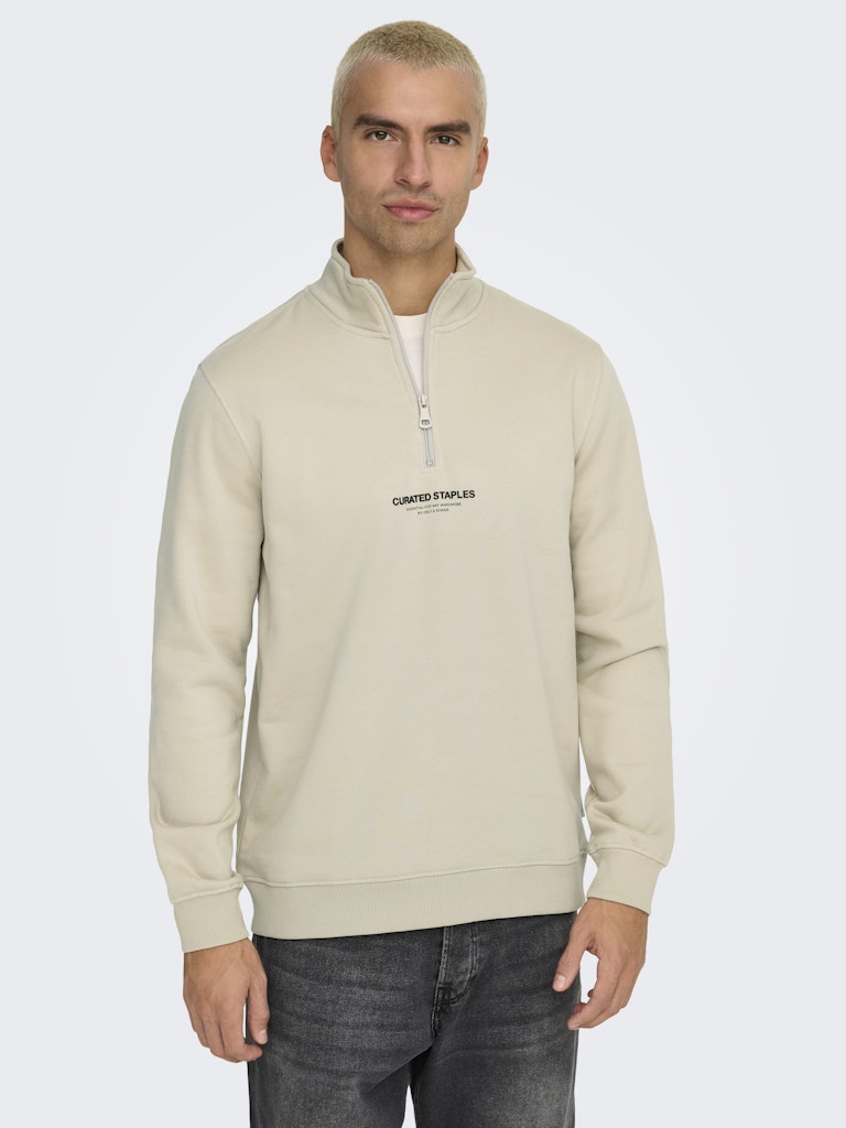 Onscurated Reg Half Zip Sweat - Beige