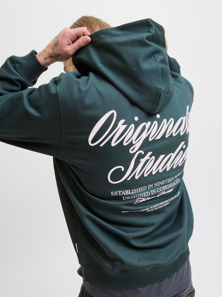 Jornorrebro Typo Back Sweat Hood Sn - Donkergroen