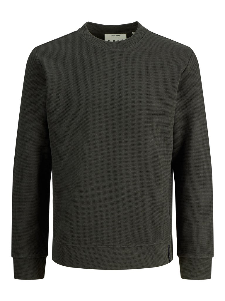 Jcofusion Waffle Brand Sweat Crew Neck - Donkergroen