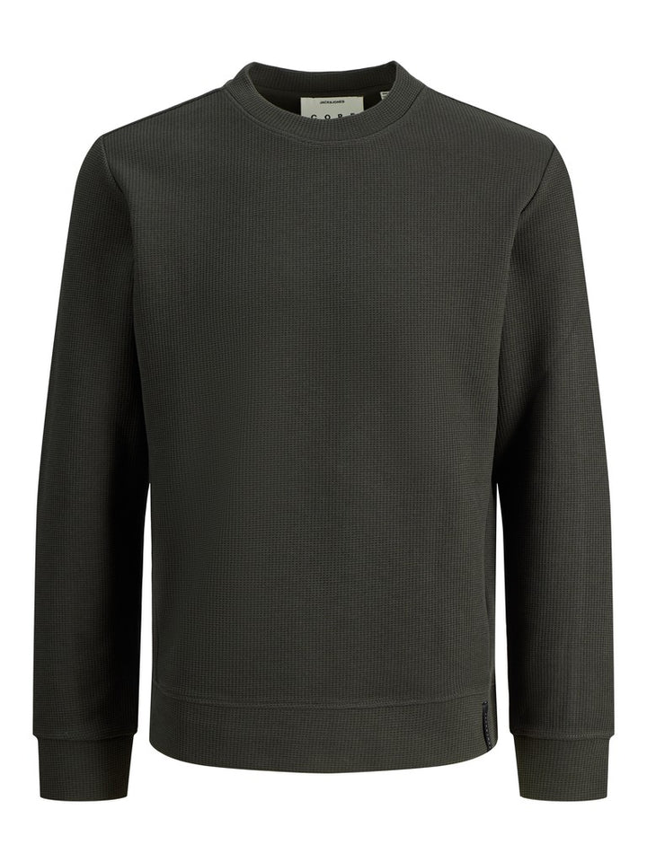 Jcofusion Waffle Brand Sweat Crew Neck - Donkergroen