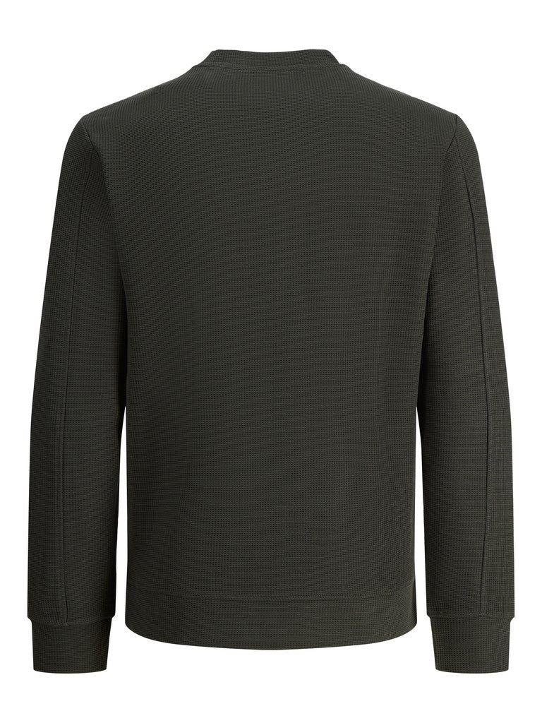 Jcofusion Waffle Brand Sweat Crew Neck - Donkergroen