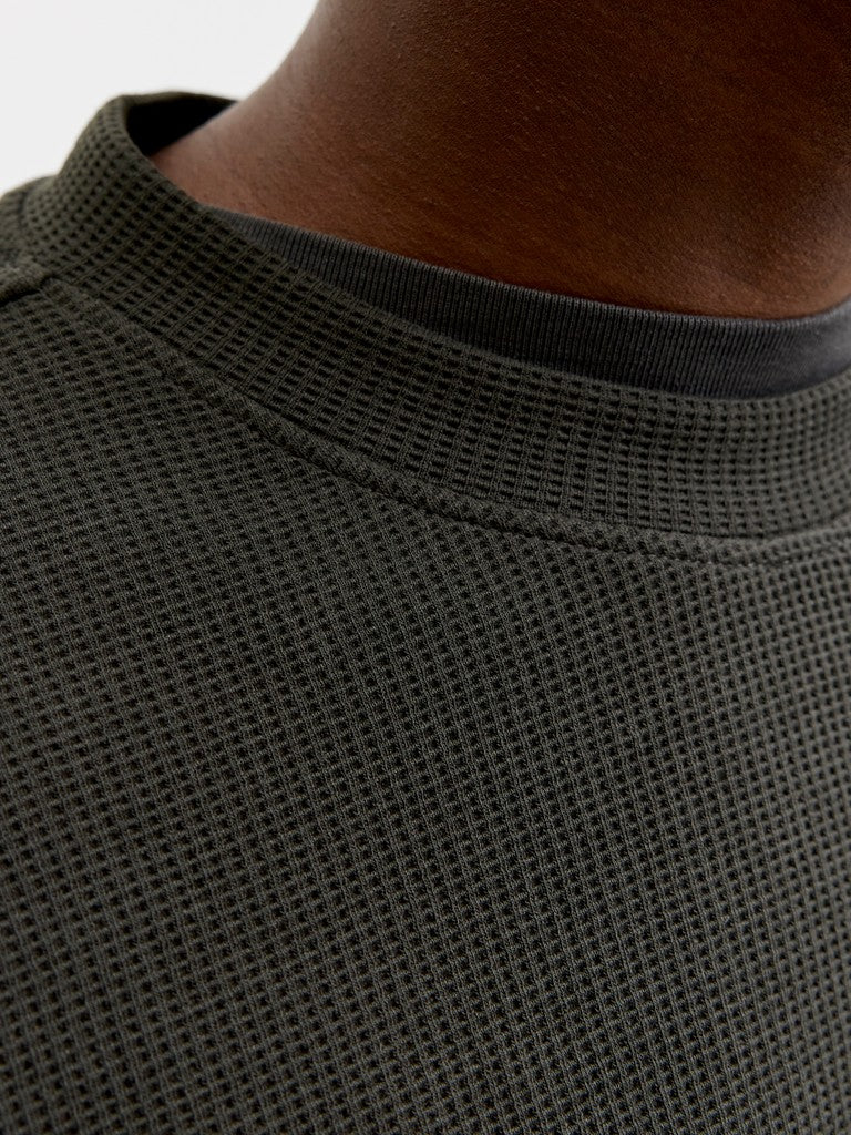Jcofusion Waffle Brand Sweat Crew Neck - Donkergroen