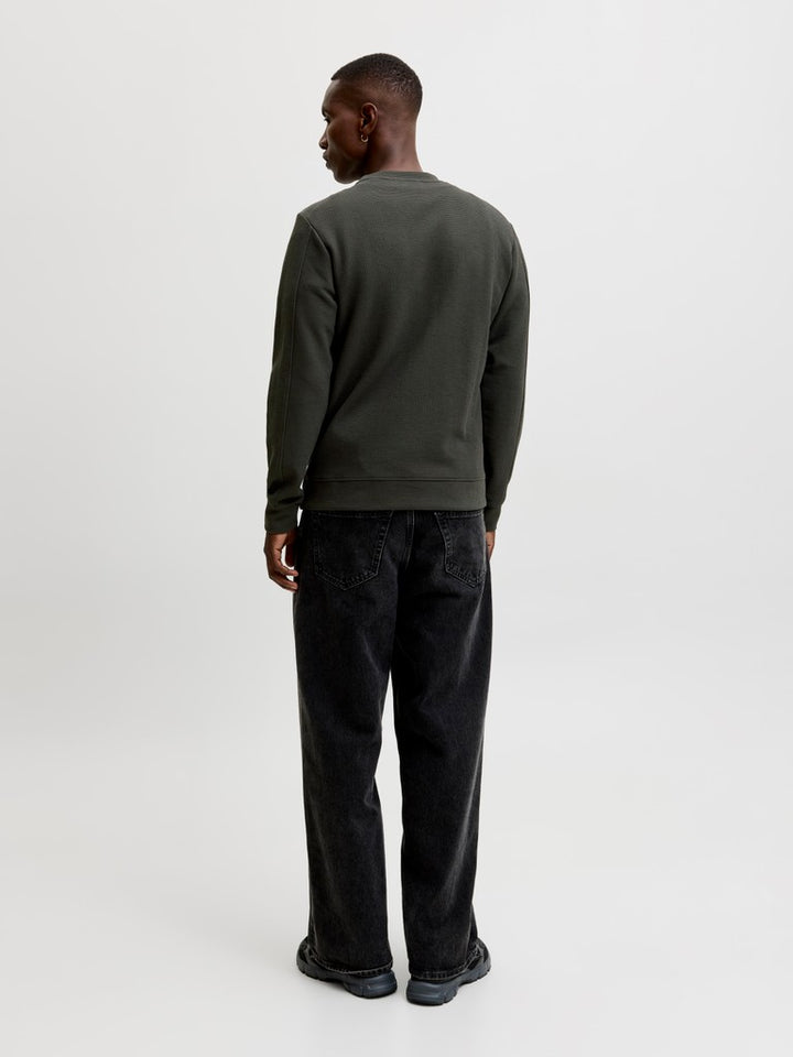 Jcofusion Waffle Brand Sweat Crew Neck - Donkergroen