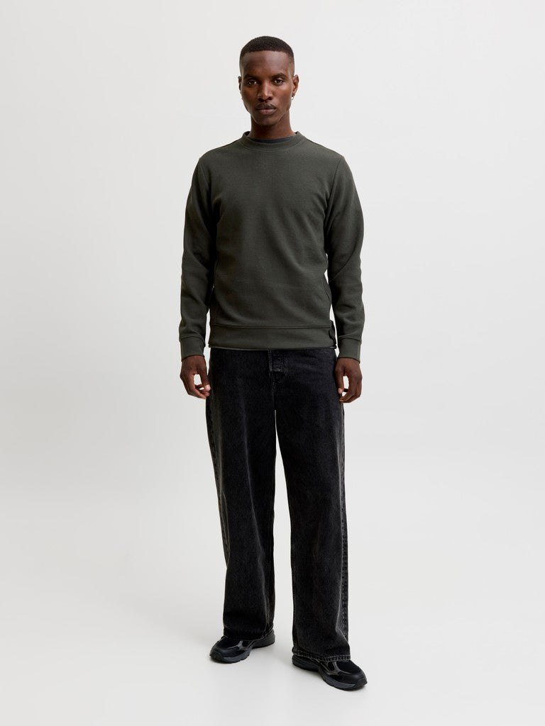 Jcofusion Waffle Brand Sweat Crew Neck - Donkergroen