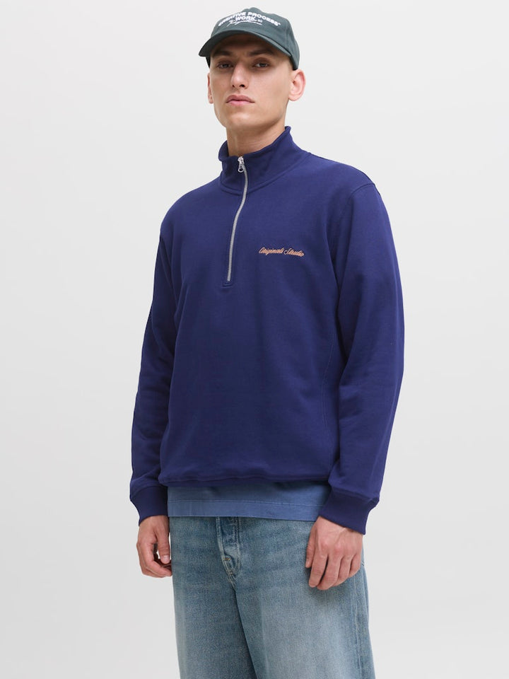 12282899jornorrebro Sweat Quarter Zip Hn N - Blauw