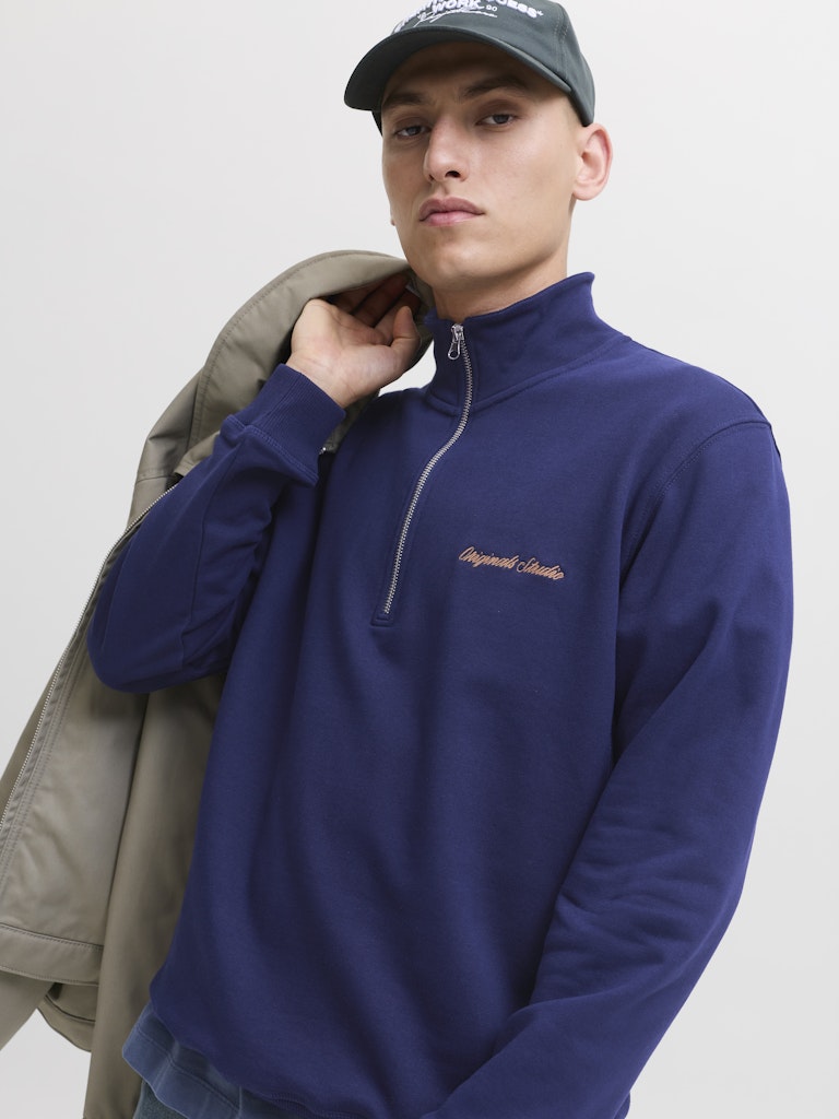 12282899jornorrebro Sweat Quarter Zip Hn N - Blauw